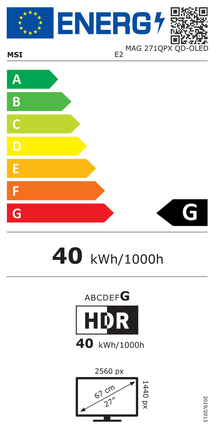 MSI MAG 271QPX QD-OLED E2 energielabel
