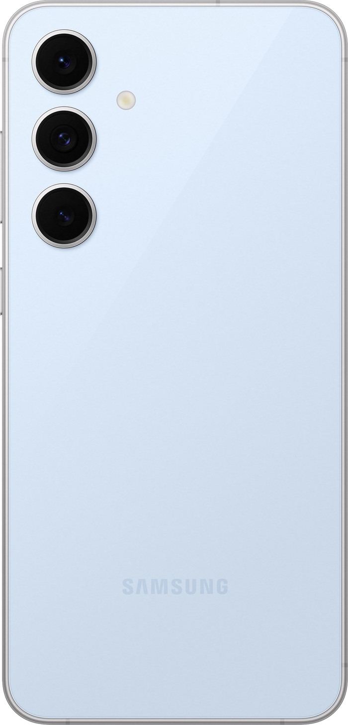 Samsung Galaxy S24 FE 256GB Blauw 5G + Samsung Oplader 25 Watt Zwart achterkant
