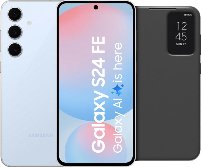 Samsung Galaxy S24 FE 128GB Blauw 5G + Clear View Book Case Zwart Main Image