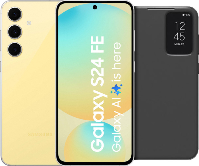 Samsung Galaxy S24 FE 128GB Geel 5G + Clear View Book Case Zwart Main Image