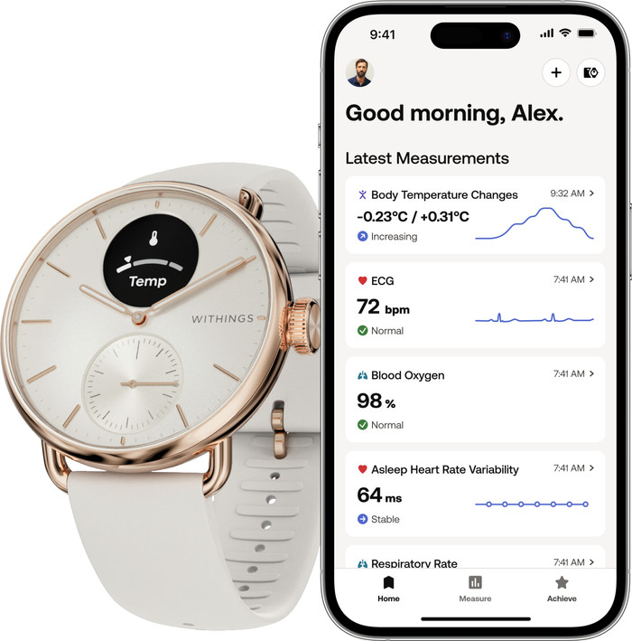 Withings Scanwatch 2 Roségoud 38mm product in gebruik