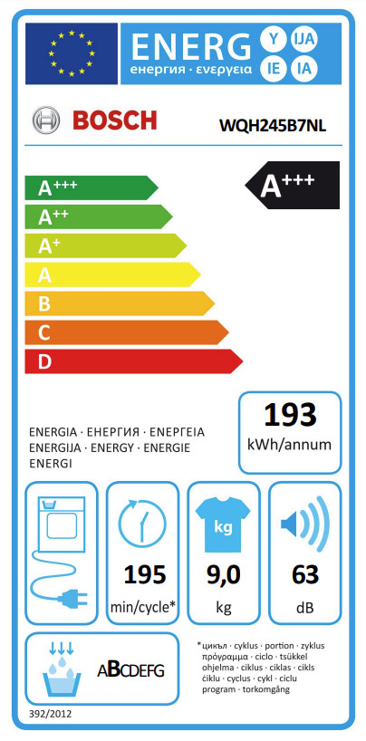 Bosch WQH245B7NL energy label