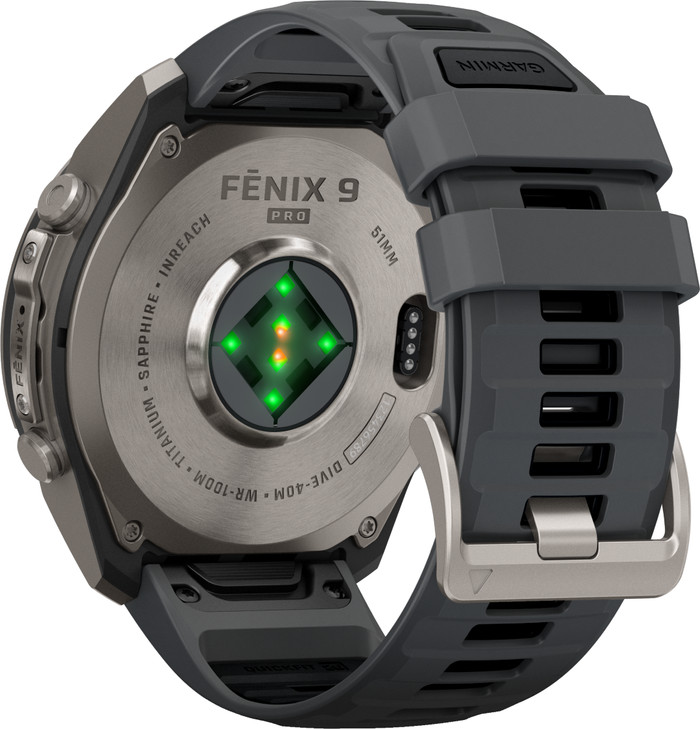 Garmin Fenix 9 Pro Zwart LTE 51mm achterkant