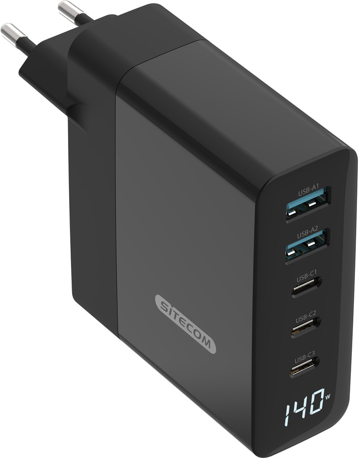 Sitecom 140W Power Delivery Wall Charger with LED Display front