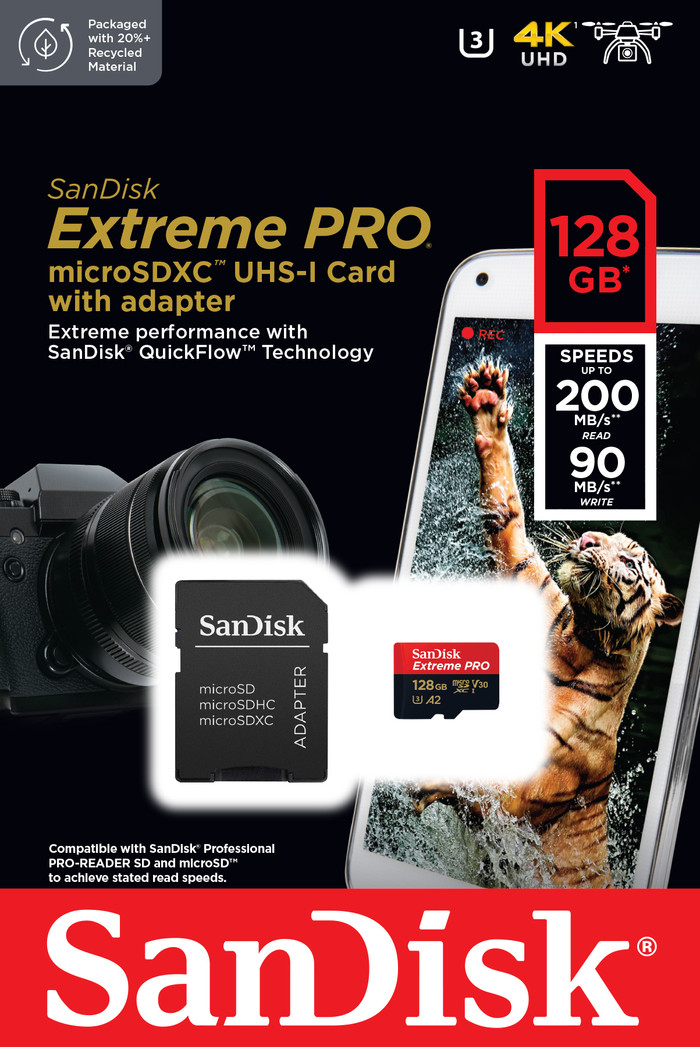 SanDisk MicroSDXC Extreme Pro 128GB 90MB/s verpakking