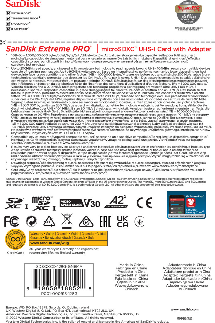 SanDisk MicroSDXC Extreme Pro 128GB 90MB/s verpakking