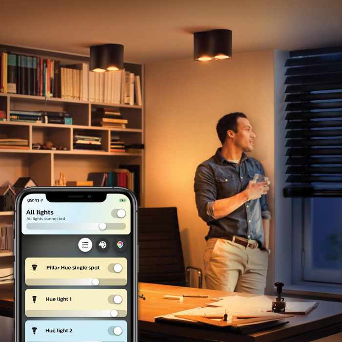 Philips Hue Pillar Mounted Spot Light White Ambiance - Black - 2-spot + Dimmer product in use