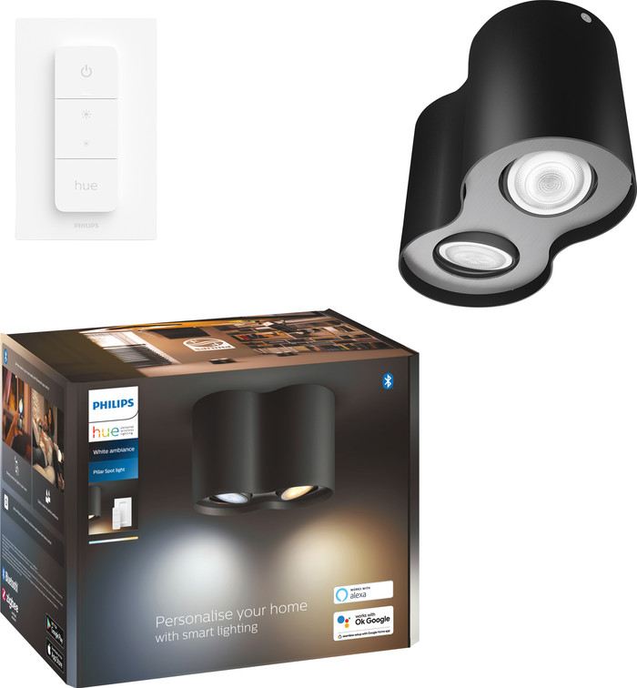 Philips Hue Pillar Mounted Spot Light White Ambiance - Black - 2-spot + Dimmer front