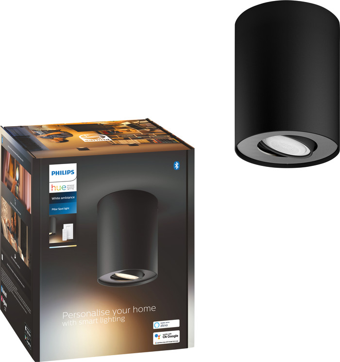 Philips Hue Pillar Opbouwspot White Ambiance - Zwart - 1-spots + Dimmer voorkant
