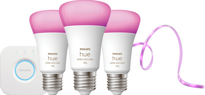 Philips Hue White and Color Startpakket E27 3-pack + Solo Lightstrip 3m Main Image