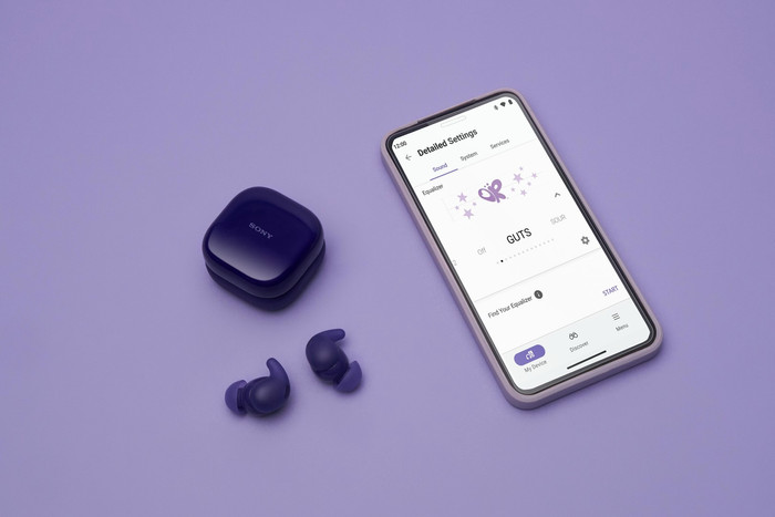 Sony LinkBuds Fit Paars Olivia Rodrigo edition detail