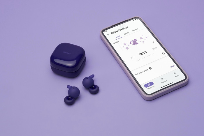 Sony LinkBuds Open Paars Olivia Rodrigo edition product in gebruik