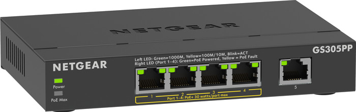 Netgear GS305PPv3 linkerkant