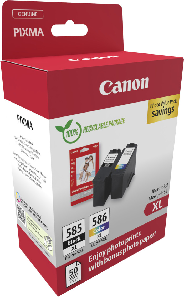Canon PG-585XL + CL-586XL Combo Pack + Fotopapier verpakking