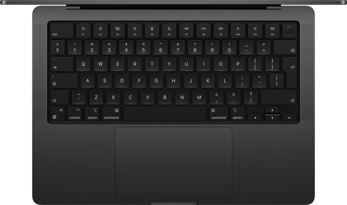 Apple MacBook Pro 14 inch M4 (10 core CPU/10 core GPU) 16GB/512GB Spacezwart AZERTY bovenkant