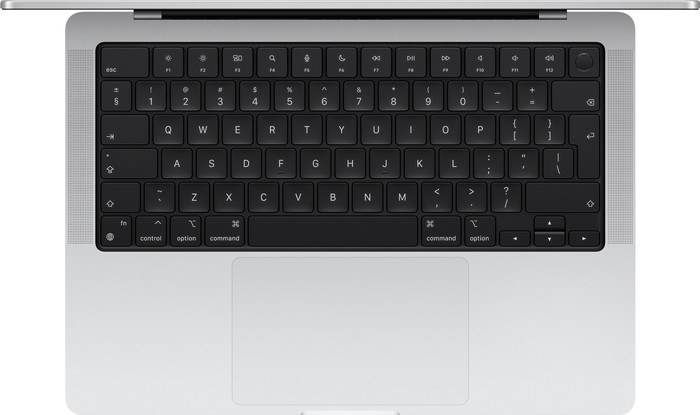 Apple MacBook Pro 14 inch M4 (10 core CPU/10 core GPU) 16GB/512GB Zilver QWERTY bovenkant