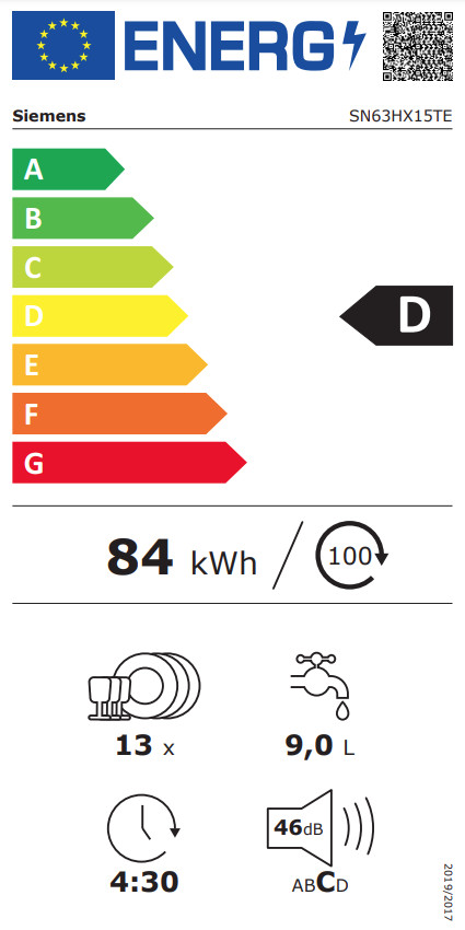 Siemens SN63HX15TE energielabel