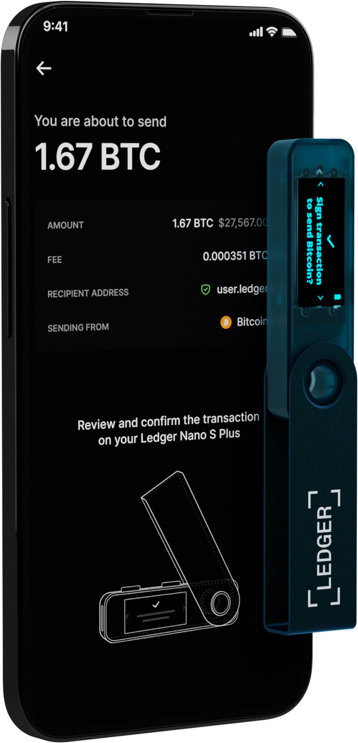 Ledger Nano S Plus Sapphire Blue product in gebruik