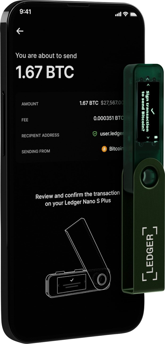 Ledger Nano S Plus Emerald Green product in gebruik