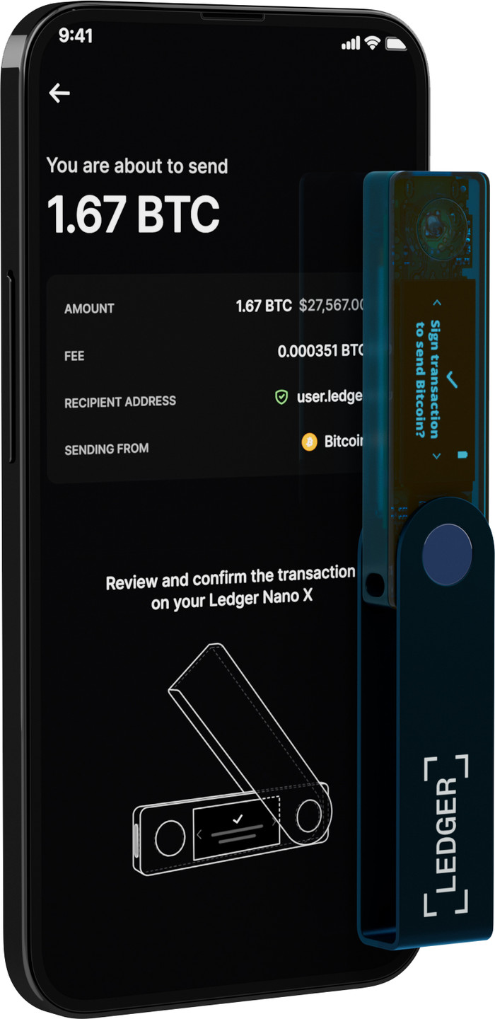 Ledger Nano X Sapphire Blue product in gebruik