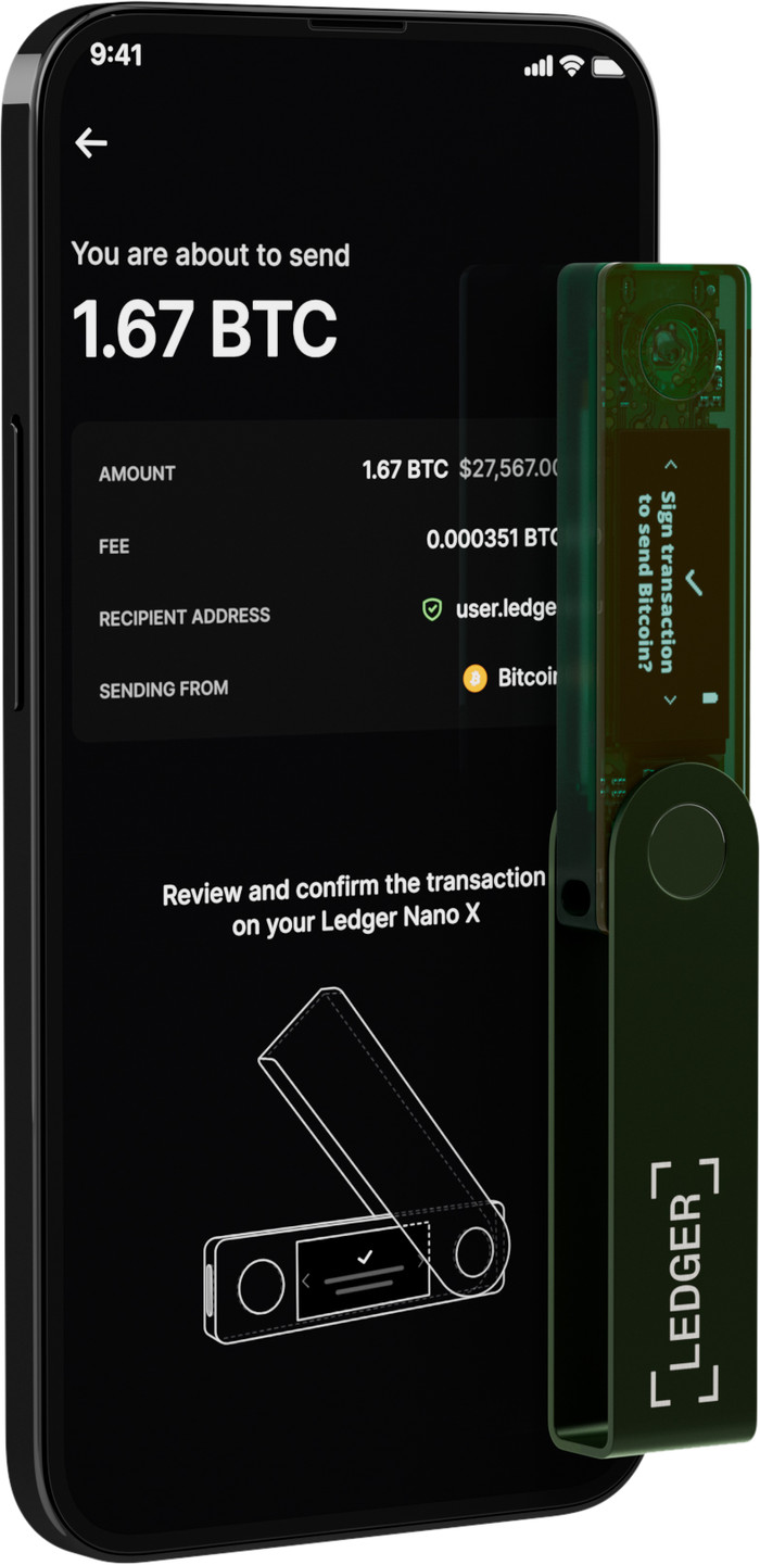 Ledger Nano X Emerald Green product in gebruik