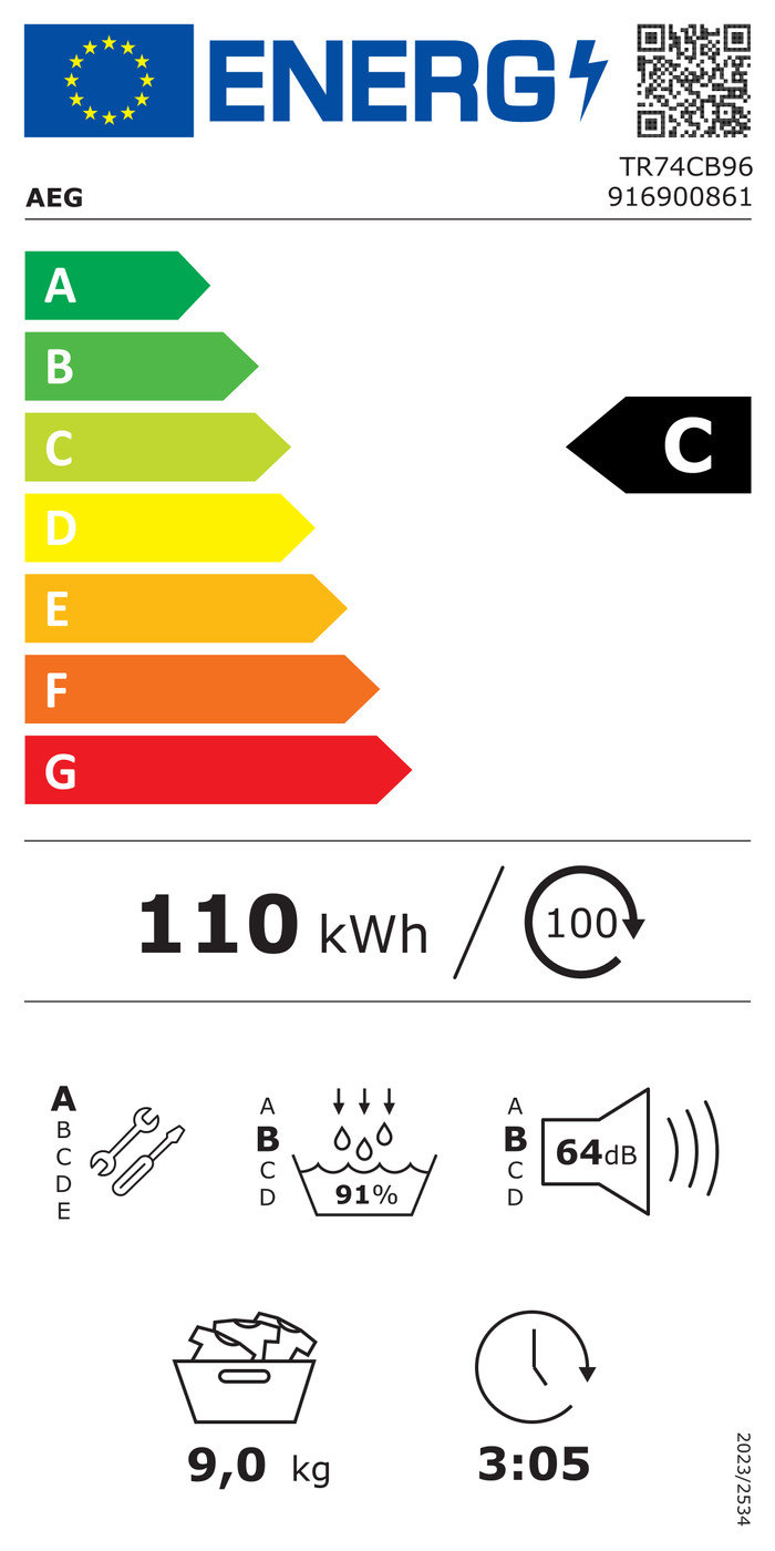 AEG TR74CB96 SensiDry energielabel