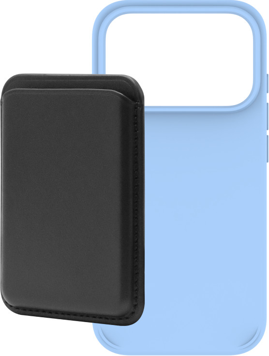 BlueBuilt MagSafe Hoesje iPhone 18 Pro Lichtblauw + Kaarthouder Leer Zwart Main Image