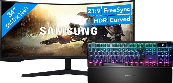 Samsung Odyssey G5 LC34G55TWWPXEN + SteelSeries Apex Pro Gaming Toetsenbord AZERTY Main Image