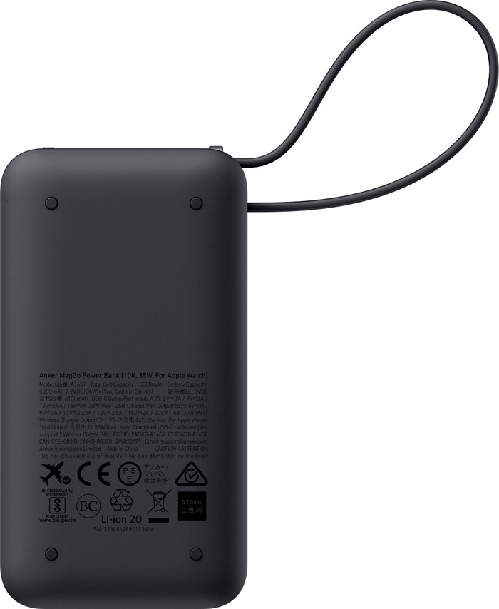 Anker MagGo Powerbank met Snelladen 10.000 mAh Zwart achterkant