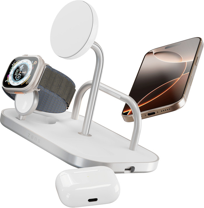 Zens 4-in-1 MagSafe met Qi2 Draadloze Oplader 15W met Standaard, Watch Stand en iPad Stand voorkant