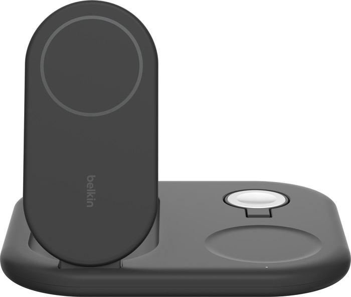 Belkin Boost Charge MagSafe en Qi2 3-in-1 Draadloze Oplader 15W met Standaard Zwart voorkant