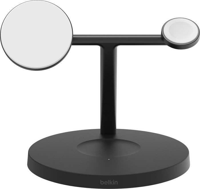 Belkin Boost Charge Pro MagSafe und Qi2 3-in-1 Kabelloses Ladegerät 15 W mit Ständer Schwarz vorne