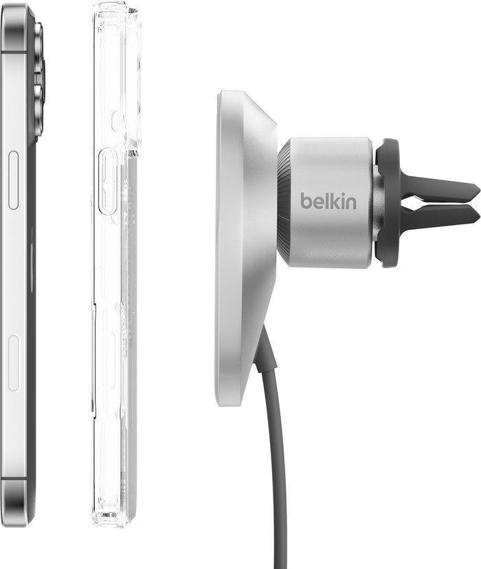 Belkin Handyhalterung Auto Lüftungsschlitze mit MagSafe und Qi2 Laden Silber produkt in gebrauch