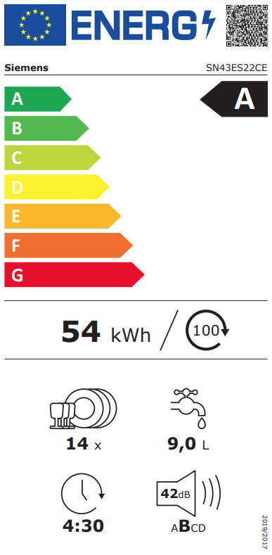 Siemens SN43ES22CE energy label