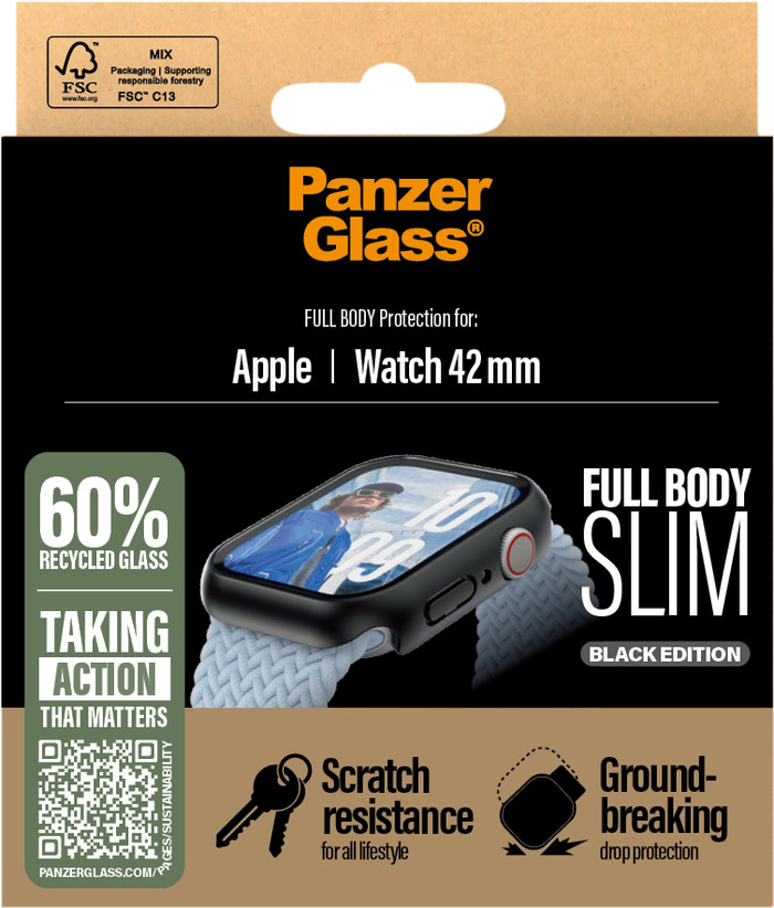 PanzerGlass Full Body Apple Watch 42mm Screenprotector Zwart verpakking