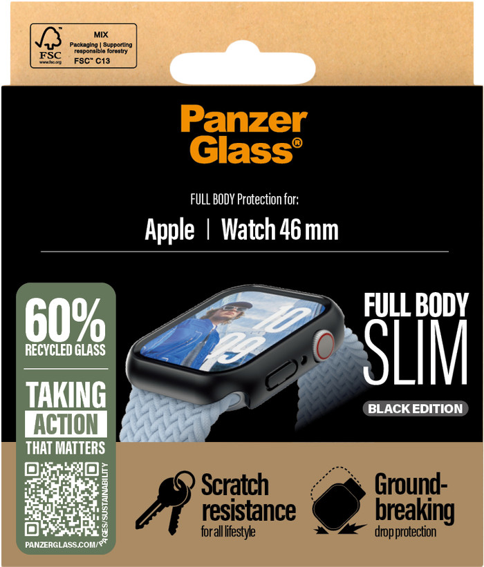PanzerGlass Full Body Apple Watch 46mm Screenprotector Zwart verpakking