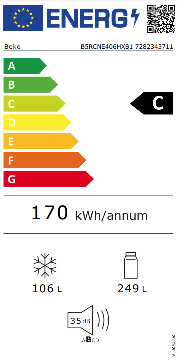Beko B5RCNE406HXB1 HarvestFresh energy label