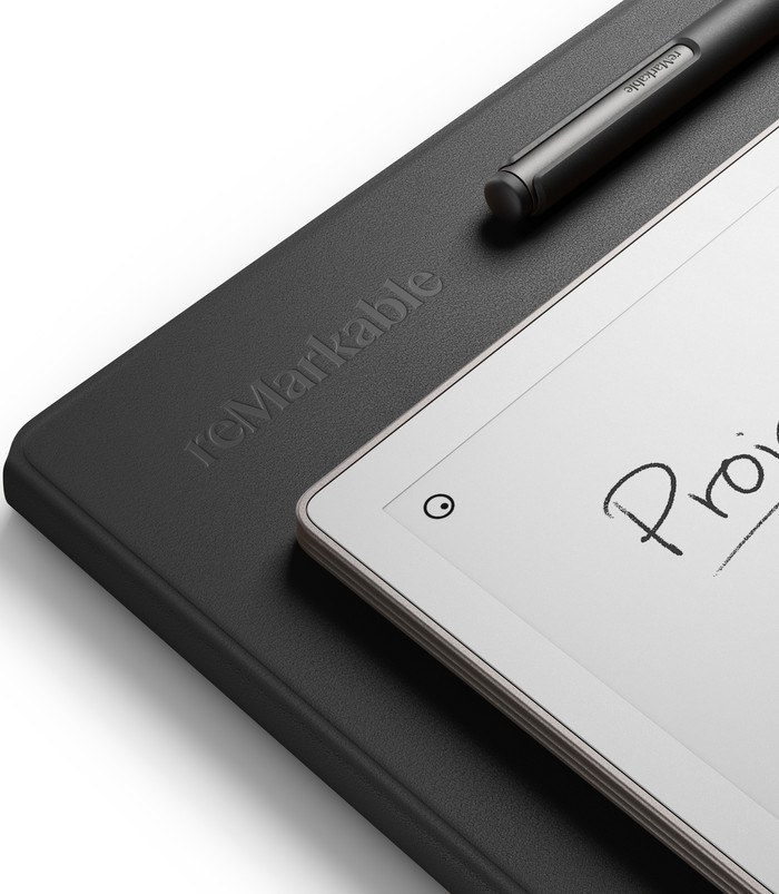 reMarkable Paper Pro met Book Case Leer Zwart detail