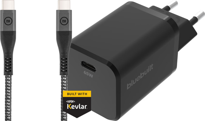 BlueBuilt Power Delivery Charger with USB-C Port 65W Black + USB-C to USB-C Cable 1.5m Main Image