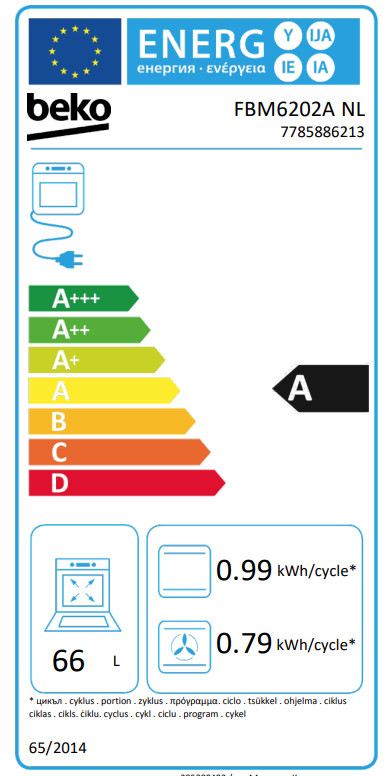 Beko FBM6202ANL AeroPerfect energielabel