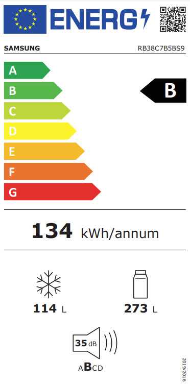 Samsung RB38C7B5BS9/EF energielabel