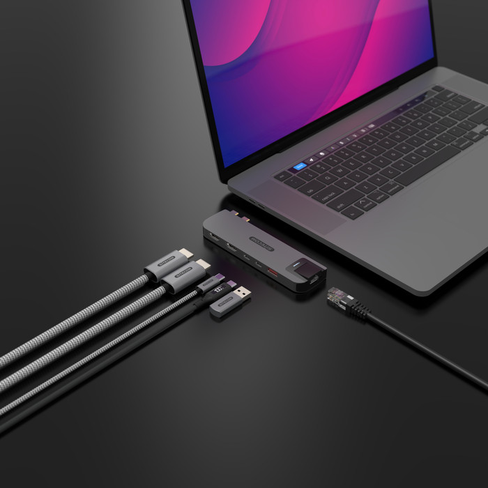 Sitecom MacBook Pro Multiport Hub 6-en-2 Gris détail