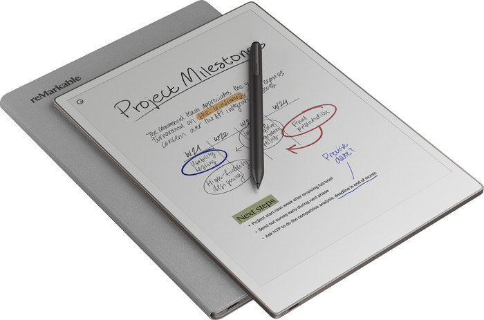 reMarkable Paper Pro Polymer Weave Book Folio Gray product in use