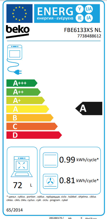Beko FBE6133XSNL AeroPerfect energielabel