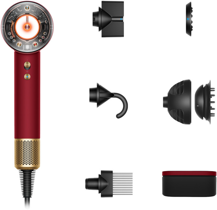 Dyson Supersonic Nural Samtrot/Gold zubehör