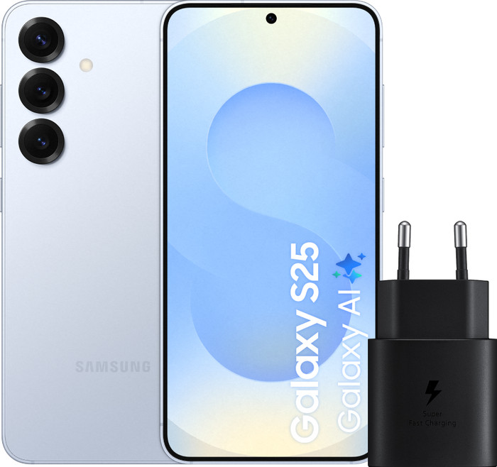 Samsung Galaxy S25 256GB Lichtblauw 5G + Samsung Oplader 25 Watt Zwart Main Image