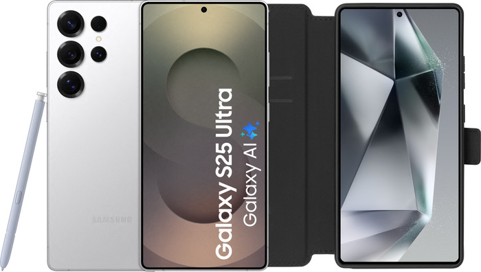 Samsung Galaxy S25 Ultra 512GB Wit 5G + BlueBuilt Book Case Zwart Main Image