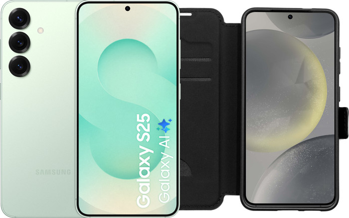 Samsung Galaxy S25 256GB Mint 5G + BlueBuilt Book Case Zwart Main Image