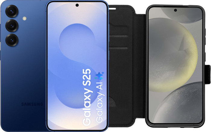Samsung Galaxy S25 256GB Donkerblauw 5G + BlueBuilt Book Case Zwart Main Image