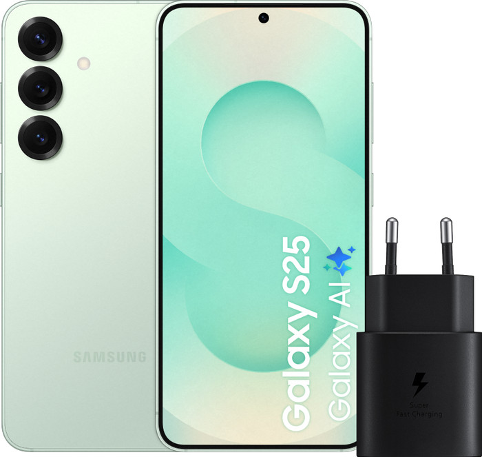 Samsung Galaxy S25 128GB Mint 5G + Samsung Oplader 25 Watt Zwart Main Image